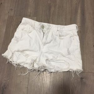 White distressed jean shorts, size 25 waist